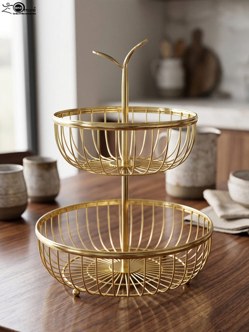 2-Tier Gold Wire Fruit Basket Holder