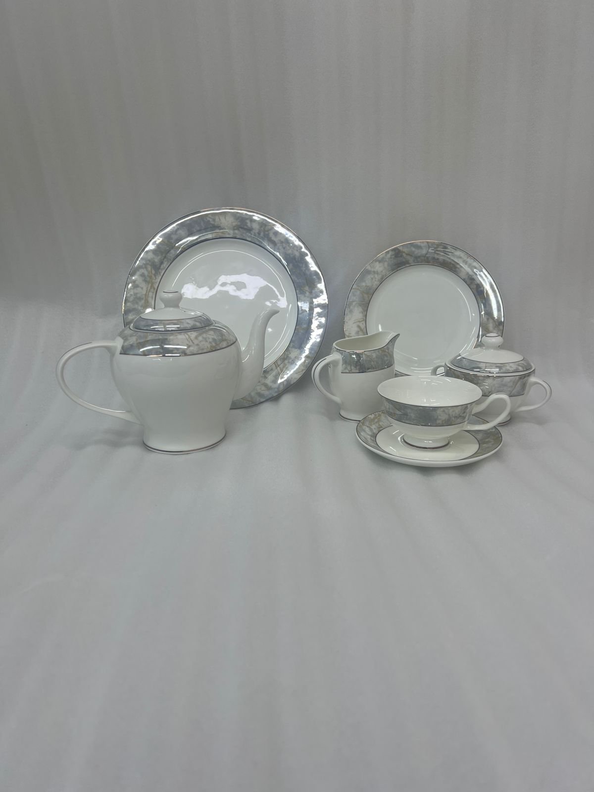 Grey Marble Pattern Porcelain Tea Set