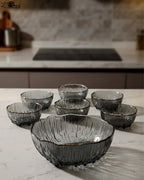 Elegant 7-Piece Glass Fruit Set with Gold Rim