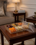 Elegant 6-Section Acrylic Dry Fruit Tray with Gold Mesh Frame and Crystal Lid Knob
