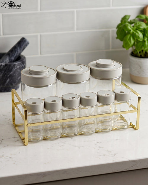 9-Piece Glass Spice Jar Set with Gold Display Rack
