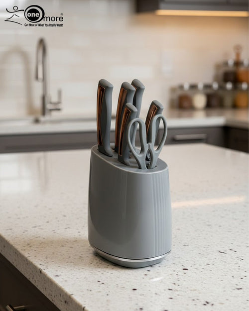 6-Piece Knife Set with Copper-Accent Handles and Grey Storage Block