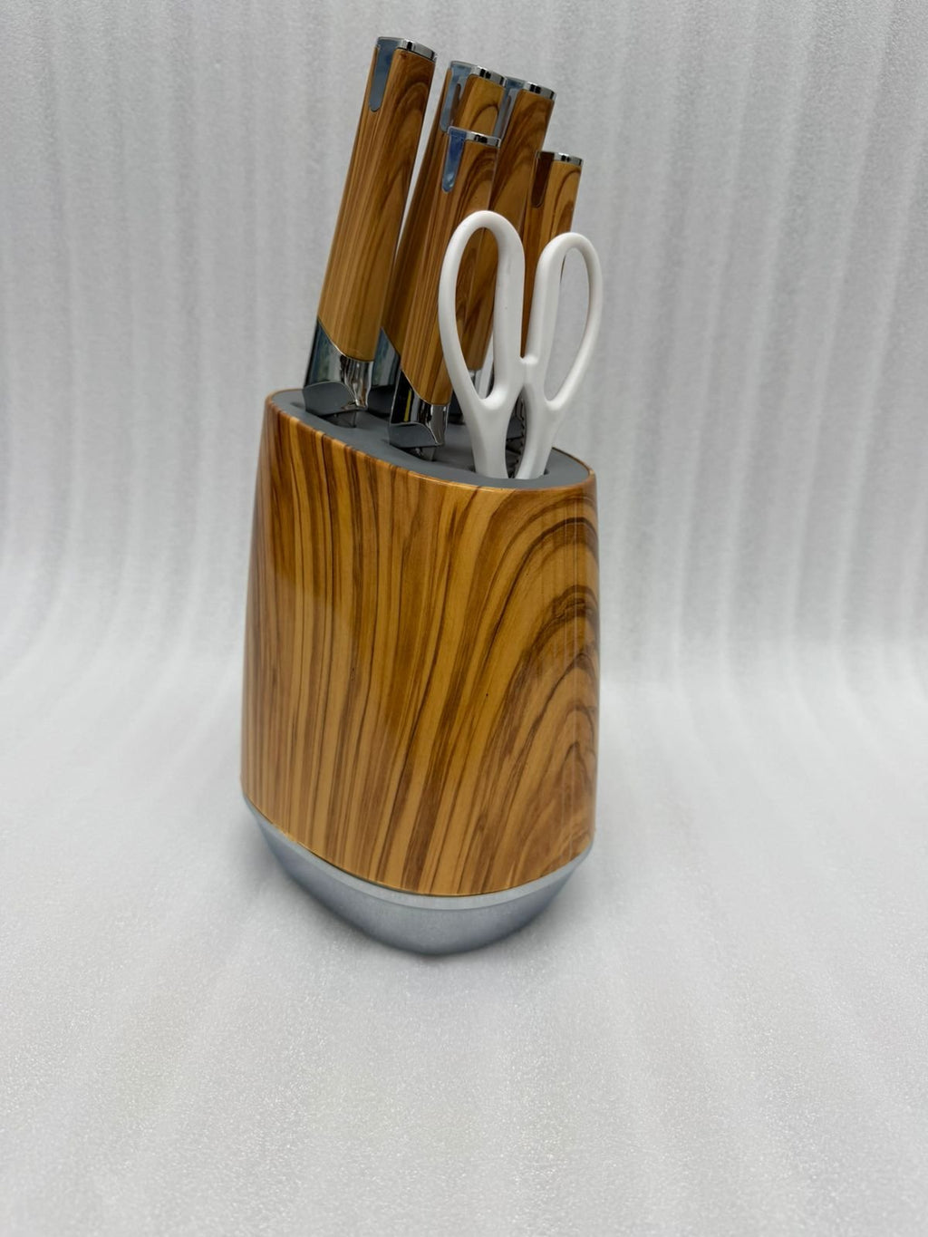 6-Piece Premium Faux-Wood Knife Set with Matching Universal Block