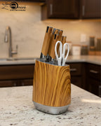 6-Piece Premium Faux-Wood Knife Set with Matching Universal Block