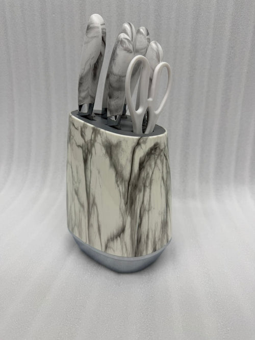 6-Piece Marble Pattern Knife Set with Universal Block