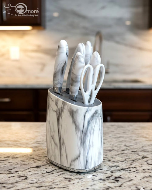 6-Piece Marble Pattern Knife Set with Universal Block
