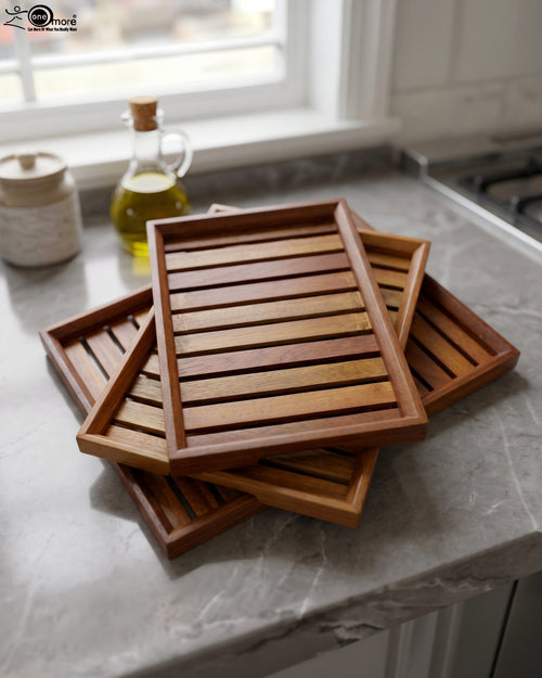 3-Piece Wooden Tray Set | Durable & Washable | Shop at ONEMORE