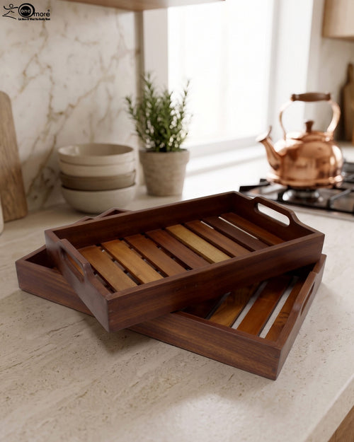 2-Piece Wooden Serving Tray Set | Premium Kitchenware | OneMore Pakistan