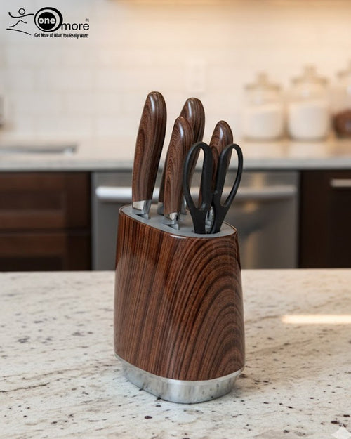 6-Piece Premium Wood-Grain Knife Set with Universal Block