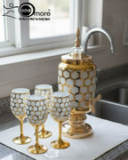 Luxurious Gold &amp; Color Honeycomb Beverage Dispenser Set with Stemmed Goblet