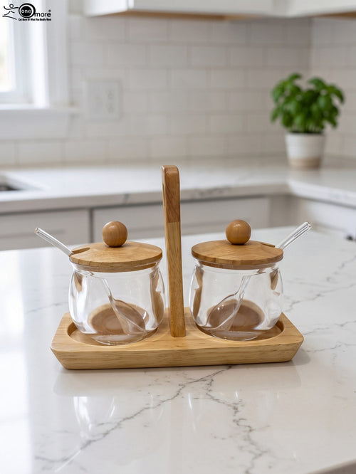 Acrylic Spice Pot with Wooden Lids & Stand