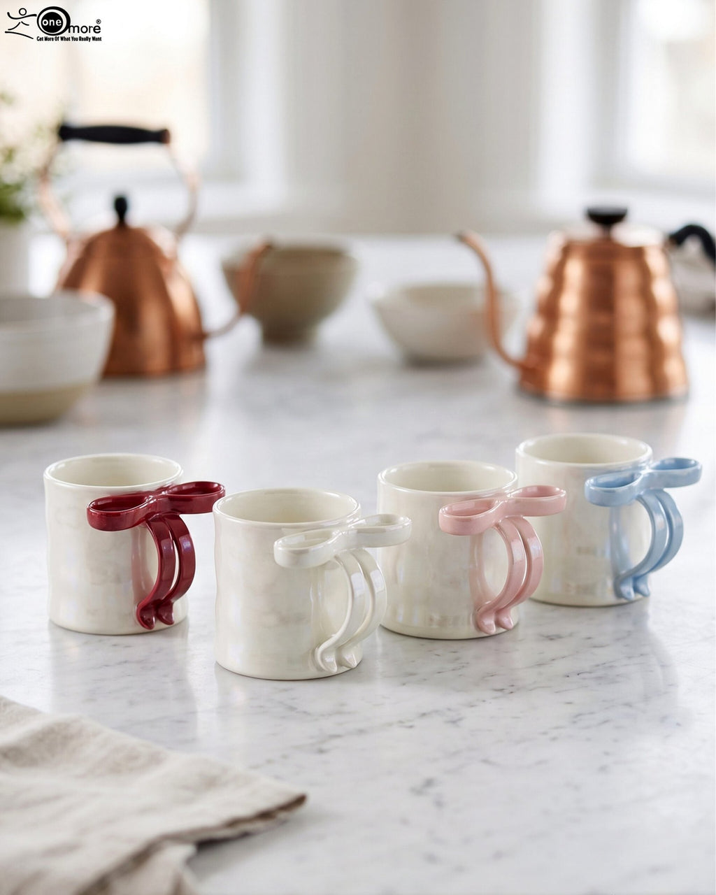 Chic Bow Handle Ceramic Mugs