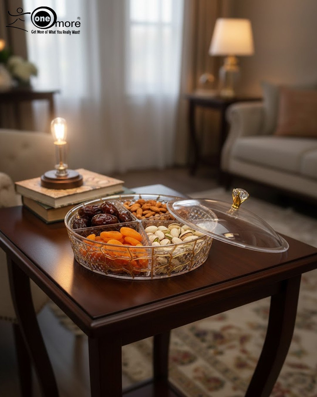 Crystal Dry Fruit Serving Dish with Lid