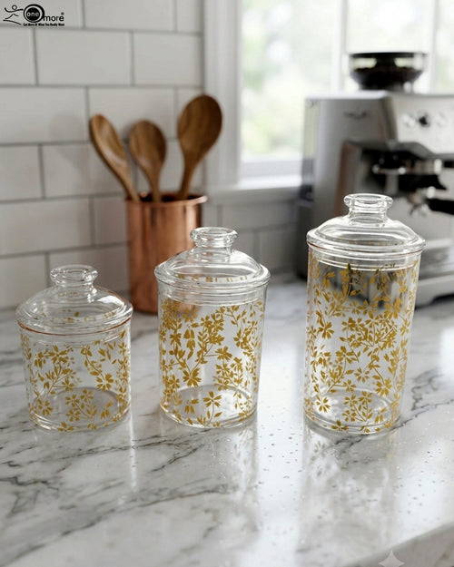 Acrylic Jar Set with Gold Floral Print