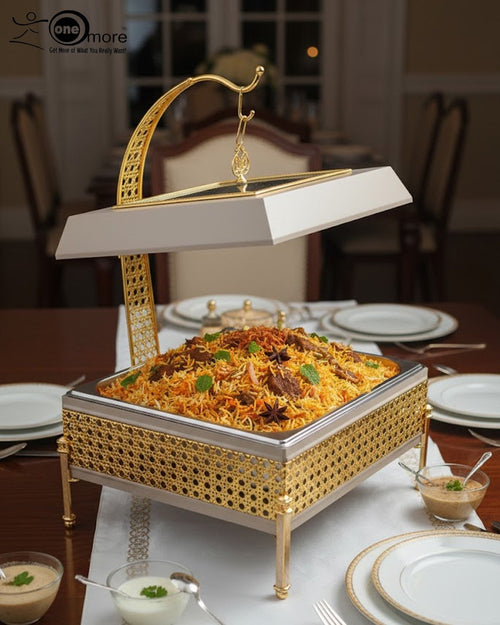 4 Liter Royal Buffet Chafing Dish Set | Elegant Gold &amp; Cream/Taupe Finish