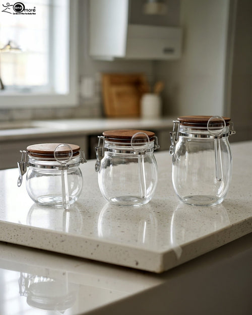 Acrylic Airtight Jars Set with Wooden Lid and Spoon