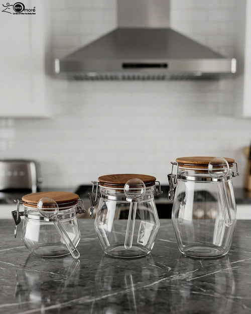 Acrylic Storage Jar Set with Wooden Lids and Spoons