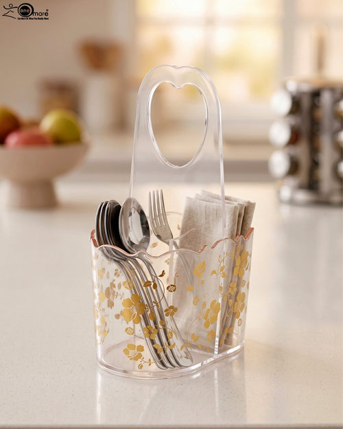 Acrylic Spoon and Cutlery Holder with Gold Floral Print