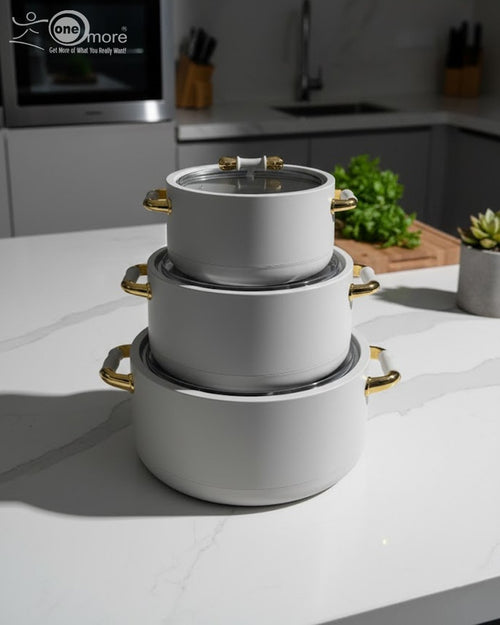 3-Piece Premium Hot Pot Set | Insulated Food Warmer Casserole with Acrylic Lid | 1L, 2L, 3.5L | Black, White, Gray