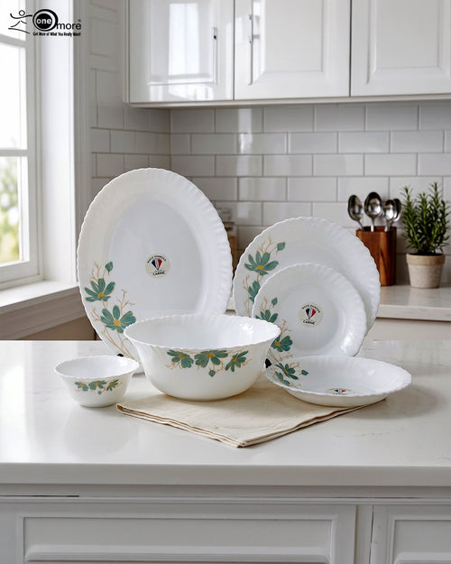 26-Piece Floral White Dinnerware Set – Elegant Opal Tableware for 6
