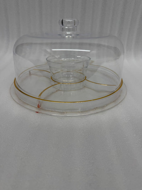 2-in-1 Acrylic Cake Stand & Multi-Sectional Dry Fruit Serving Dish with Dome Lid