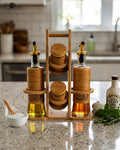 Oil and Salt Shaker Set with Wooden Stand