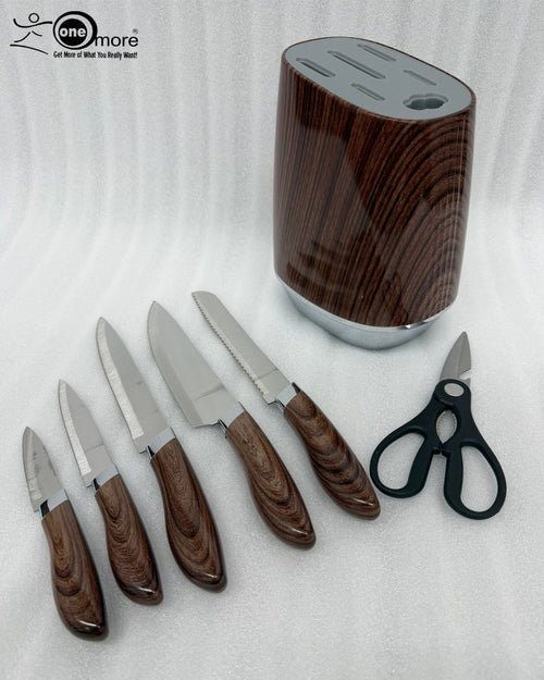 6-Piece Premium Wood-Grain Knife Set with Universal Block