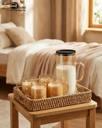 Modern Lightweight Amber Glass Water Pitcher and 6-Piece Mug Set with Filter Lid