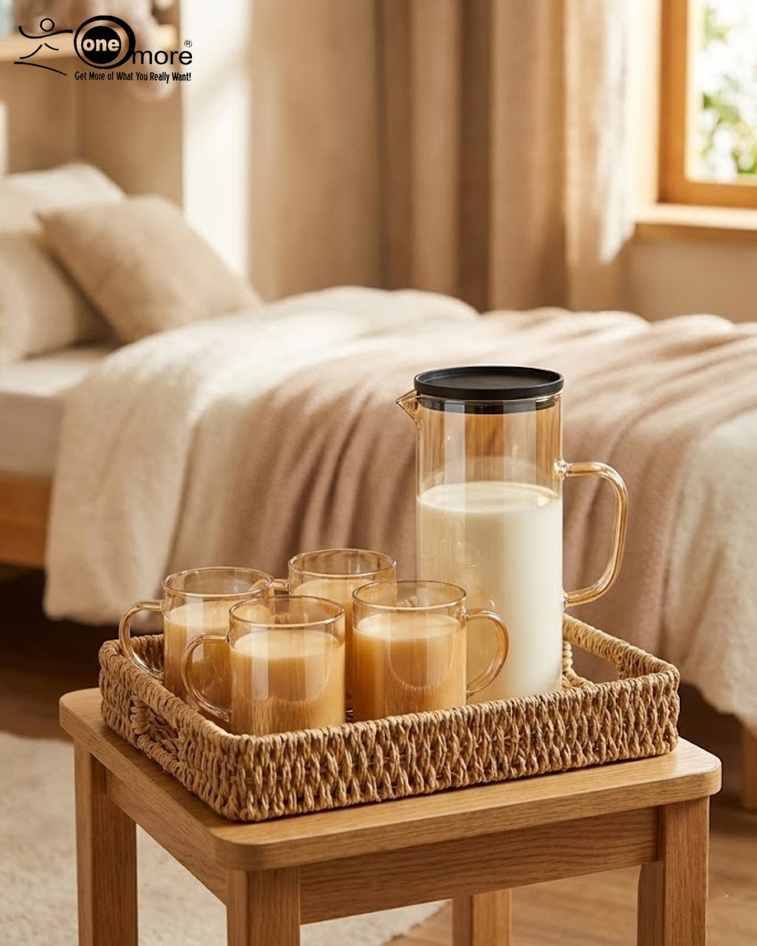 Modern Lightweight Amber Glass Water Pitcher and 6-Piece Mug Set with Filter Lid
