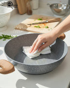 One More Premium Granite Non-Stick Wok | Double Handle Karahi | Grey Stone Texture (Available in 24cm - 30cm)