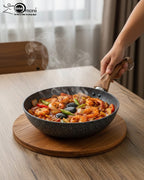 One More Granite Non-Stick Wok Pan | Single Long Handle | Grey Stone Texture (24cm, 26cm, 28cm)