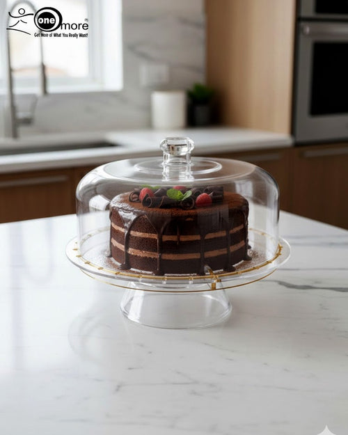 2-in-1 Acrylic Cake Stand & Multi-Sectional Dry Fruit Serving Dish with Dome Lid