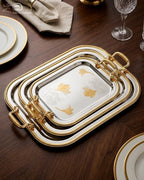Stainless Steel Floral Serving Tray Set
