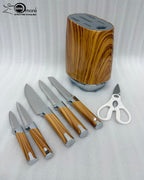 6-Piece Premium Faux-Wood Knife Set with Matching Universal Block