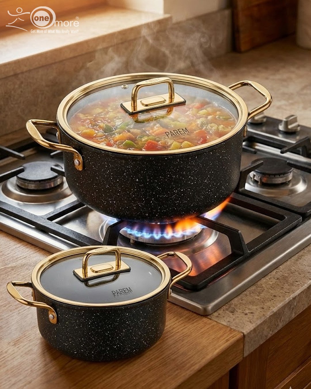 Falez 9-Piece Premium Granite Non-Stick Cookware Set – Made in Turkey (Black & Gold Series)