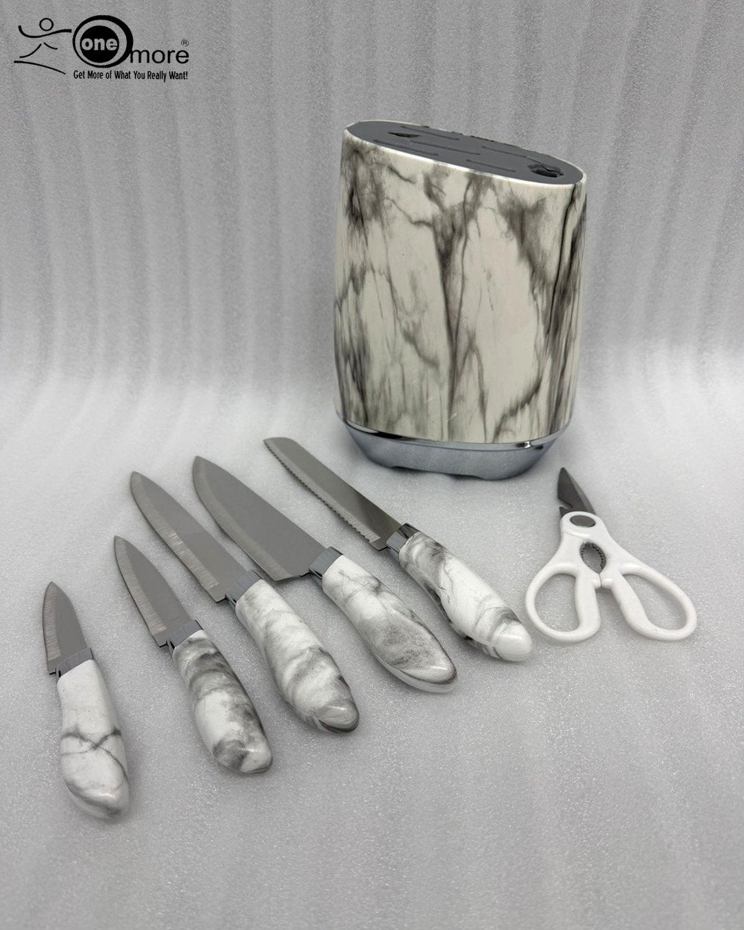 6-Piece Marble Pattern Knife Set with Universal Block