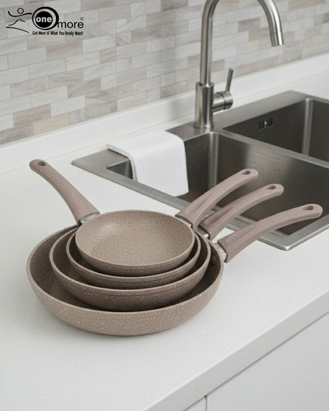 O.M.S Premium Granite Non-Stick Fry Pan Brown – Made in Turkey | Healthy Cooking with 90% Less Oil