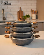 One More Premium Granite Non-Stick Wok | Double Handle Karahi | Grey Stone Texture (Available in 24cm - 30cm)
