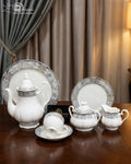 Royal Grey Marble & Silver 24-Piece Fine Porcelain Tea Set