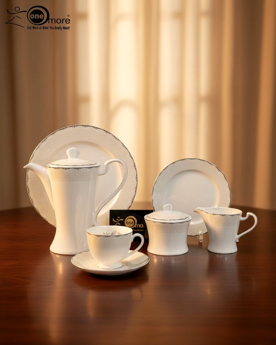 Elegant 24-Piece Grey Marble & Silver Porcelain Tea Set