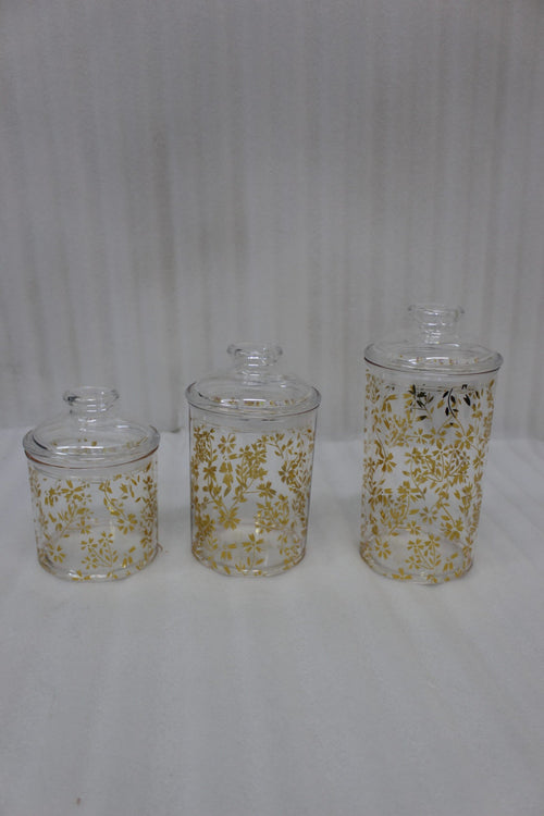 Acrylic Jar Set with Gold Floral Print