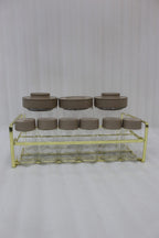 Glass Spice Jar Set with Gold Metal Rack and Brown Lids