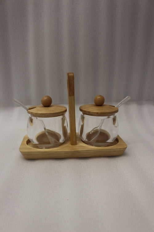 Acrylic Spice Pot with Wooden Lids & Stand