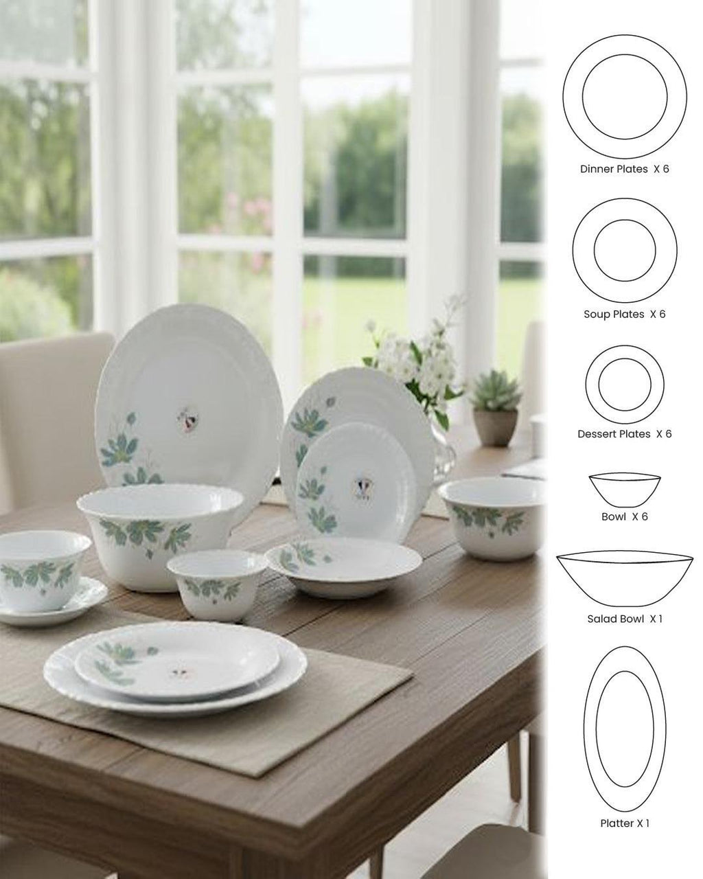 26-Piece Floral White Dinnerware Set – Elegant Opal Tableware for 6