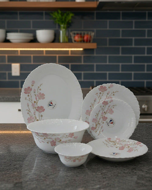 26-Piece Premium Opalware Floral Dinner Set – Elegant & Durable