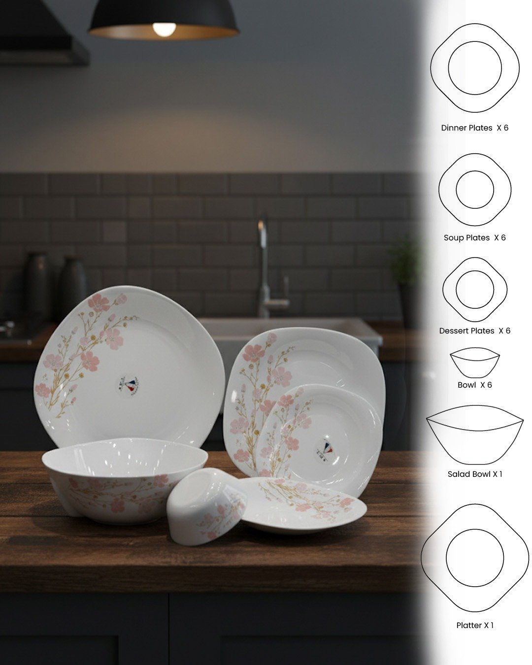 Elegant Floral Dinnerware Set – 26 Pieces  Description: