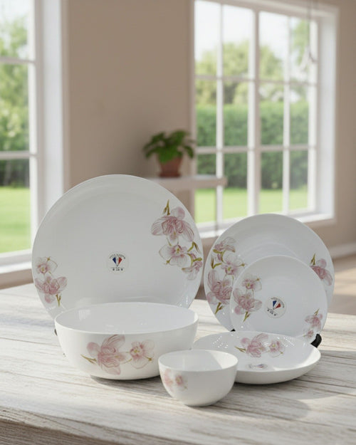 26-Piece Opalware Dinner Set with Pink Floral Design