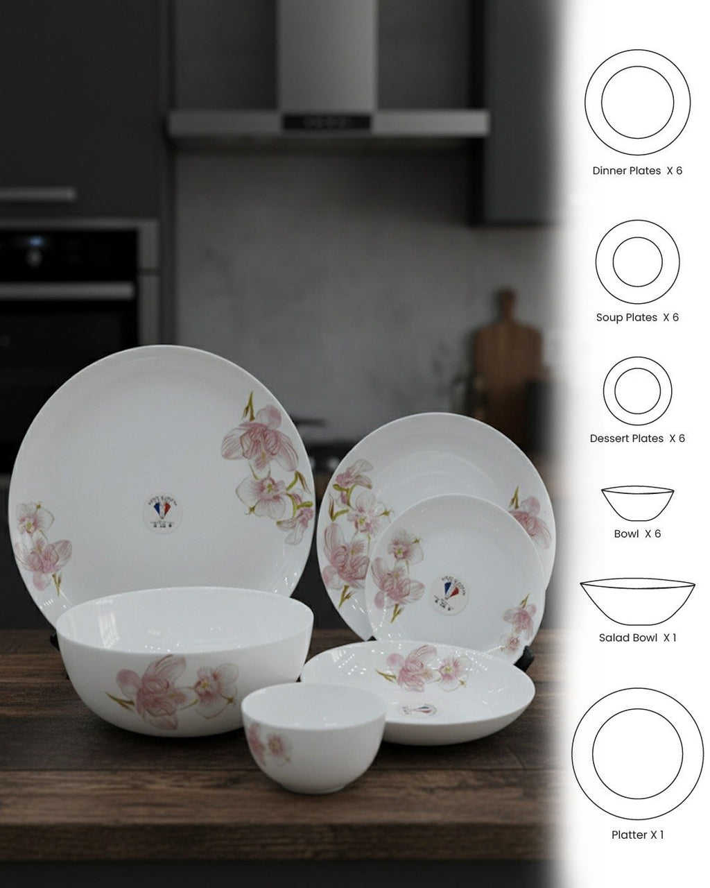 26-Piece Opalware Dinner Set with Pink Floral Design