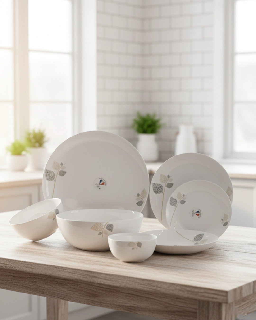 26-Piece Opalware Dinner Set with Modern Leaf Pattern