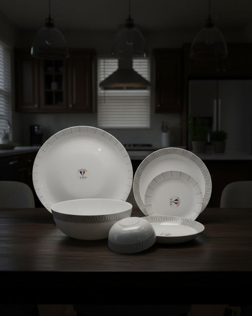 26-Piece Opalware Dinner Set with Minimalist Grey Line Design